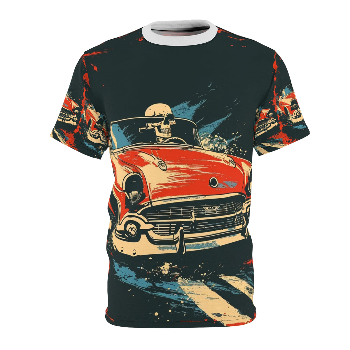 Red Convertible Skull Driver All-Over Print T-Shirt - product view