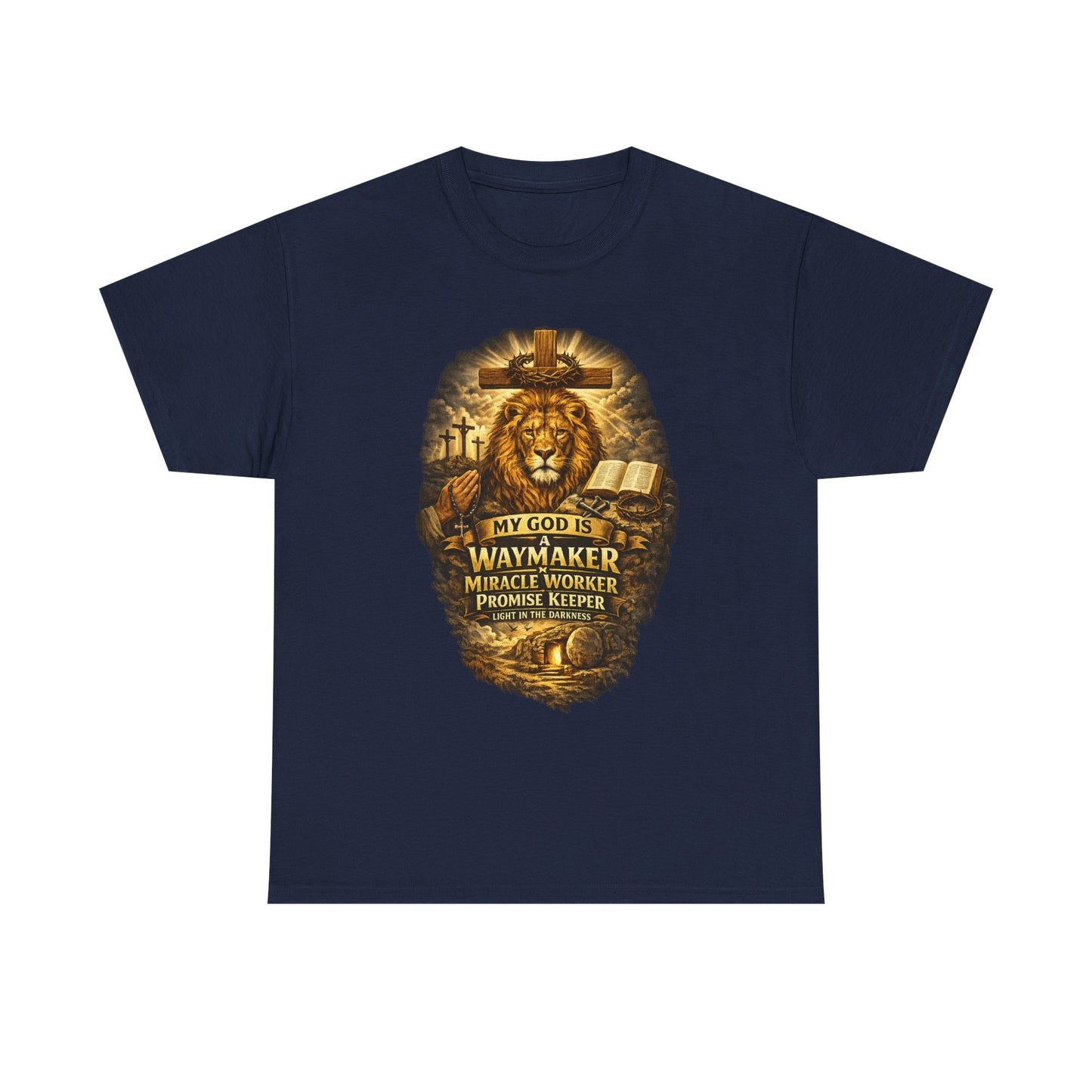 Christian Lion of Judah T-Shirt – Waymaker Miracle Worker Faith Shirt, Jesus Cross Graphic Tee, Bible Verse Religious Shirt, Unisex Christian Apparel