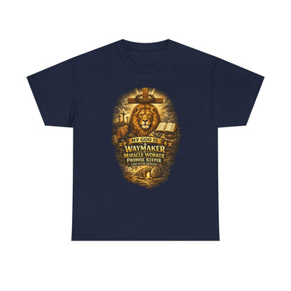 Christian Lion of Judah T-Shirt – Waymaker Miracle Worker Faith Shirt, Jesus Cross Graphic Tee, Bible Verse Religious Shirt, Unisex Christian Apparel