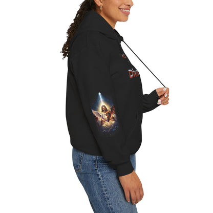 Christian Hoodie – "A Heart Divided Within Divine Grace" Religious Pullover with Angel Artwork