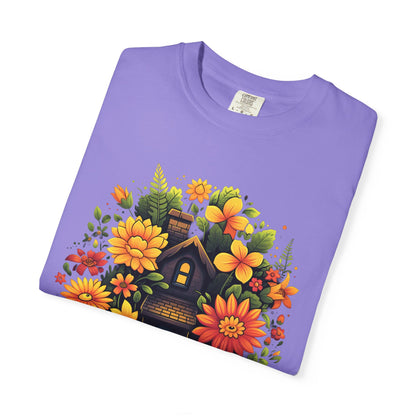 Sunlit Cottage Floral T‑Shirt — Cozy Autumn Garden Illustration