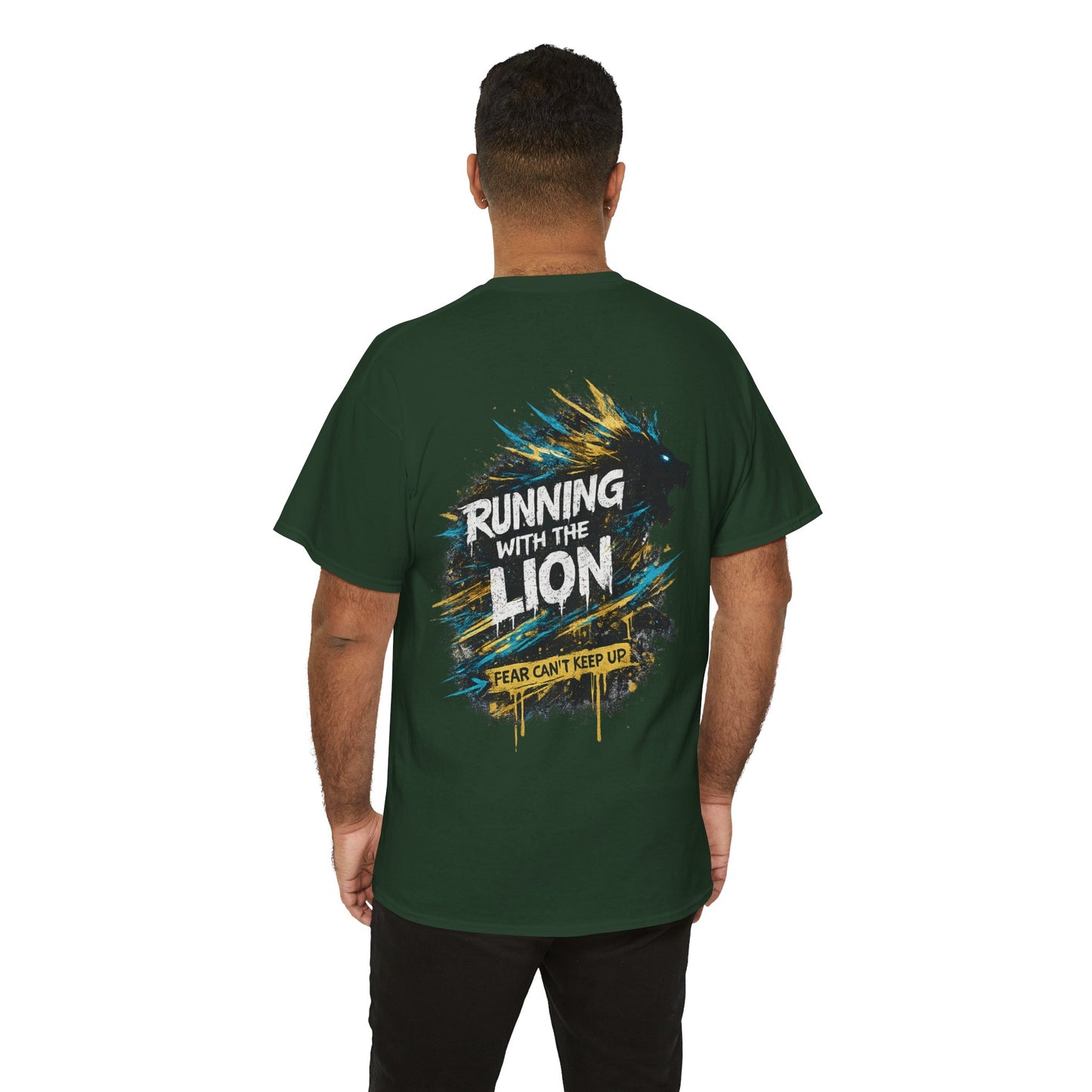 Running With The Lion Christian Graphic T-Shirt | Fear Can't Keep Up Faith Streetwear Tee