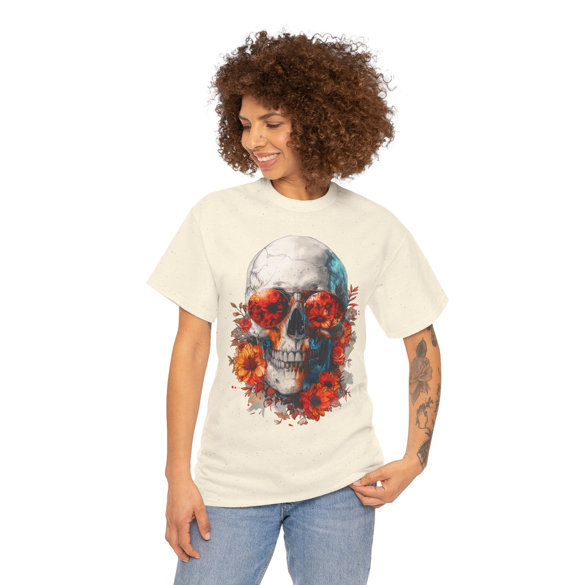 Floral Skull Sunglasses Graphic T-Shirt - product view