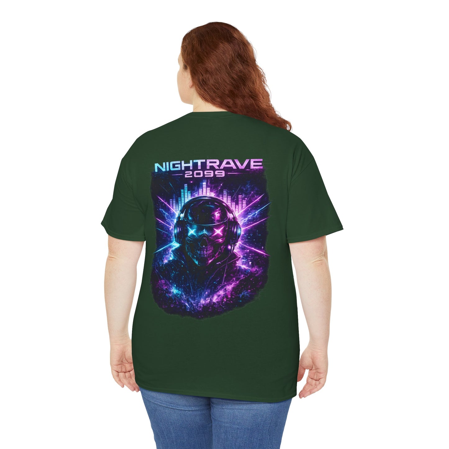 Nightrave 2099 T-Shirt | Cyberpunk Skull DJ Graphic Tee, Neon Rave Streetwear Shirt