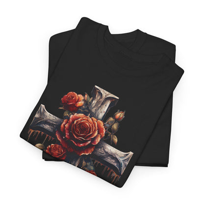 Rose Cross T-Shirt – Red Roses Christian Graphic Tee