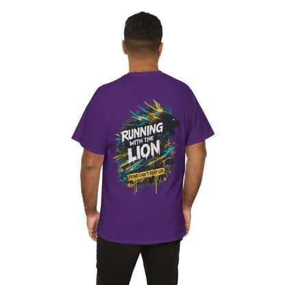 Running With The Lion Christian Graphic T-Shirt | Fear Can't Keep Up Faith Streetwear Tee
