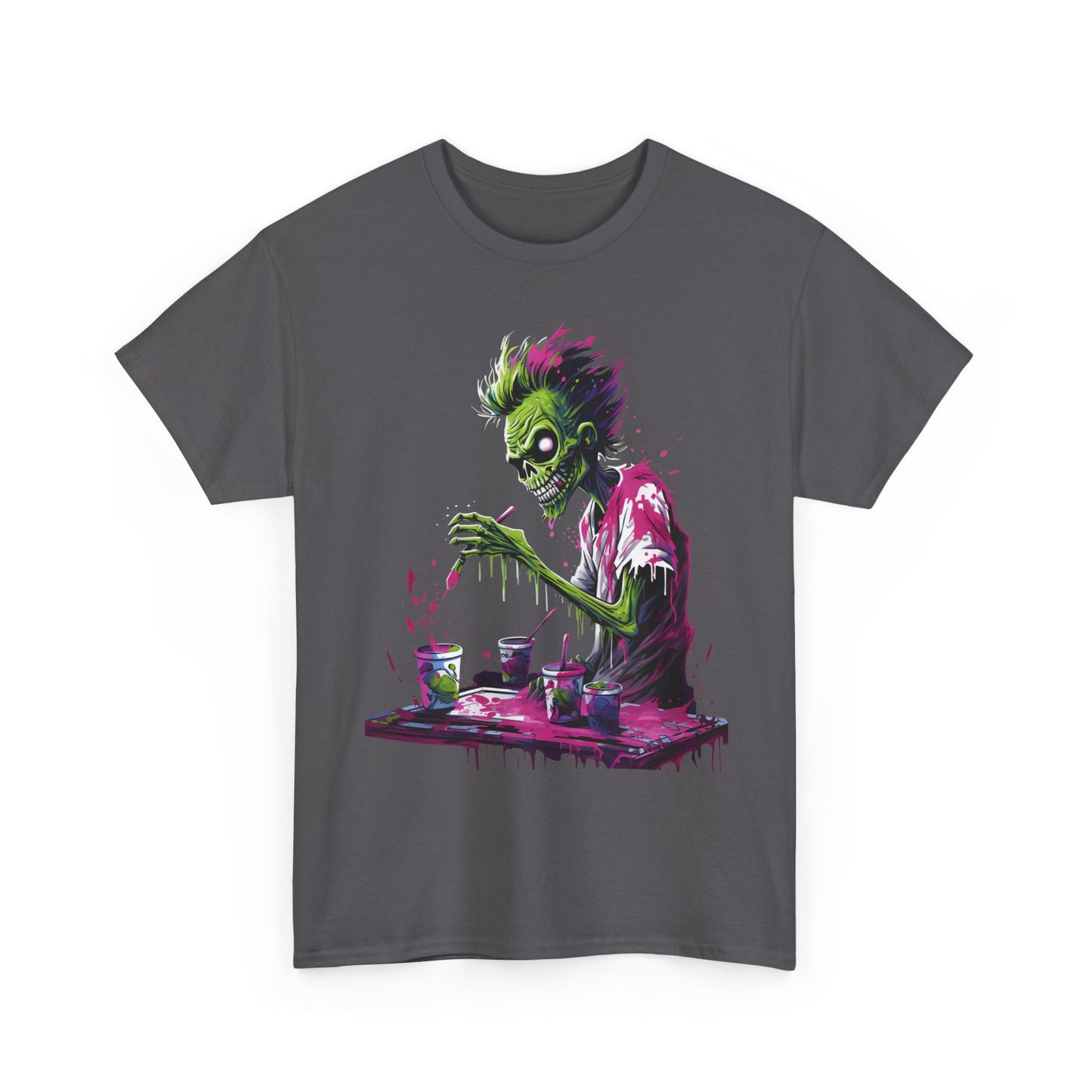 Zombie Painter Graphic Tee — Neon Horror Art T-Shirt