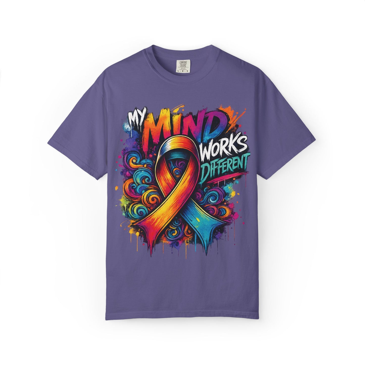 T-Shirt — "My Mind Works Different" Colorful Awareness Ribbon Tee