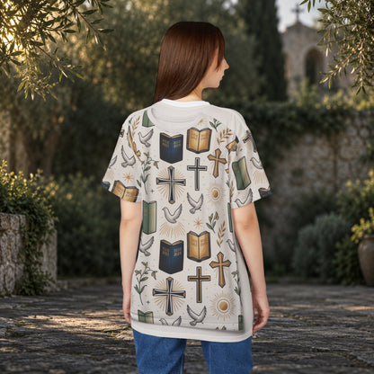 Christian Faith All-Over Print T-Shirt | Crosses & Doves - product view