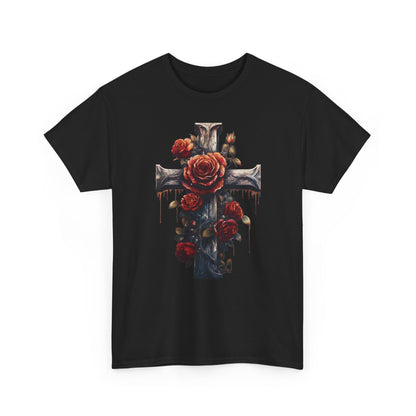 Rose Cross T-Shirt – Red Roses Christian Graphic Tee