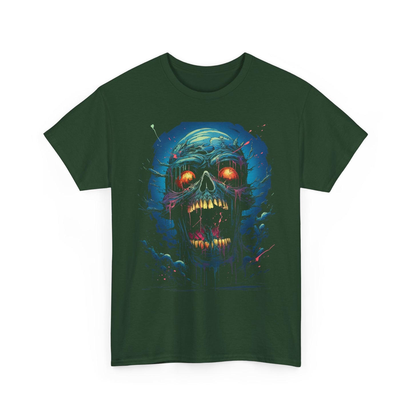 Neon Skull Horror T-Shirt — Glowing Zombie Graphic Tee for Halloween & Gothic Style