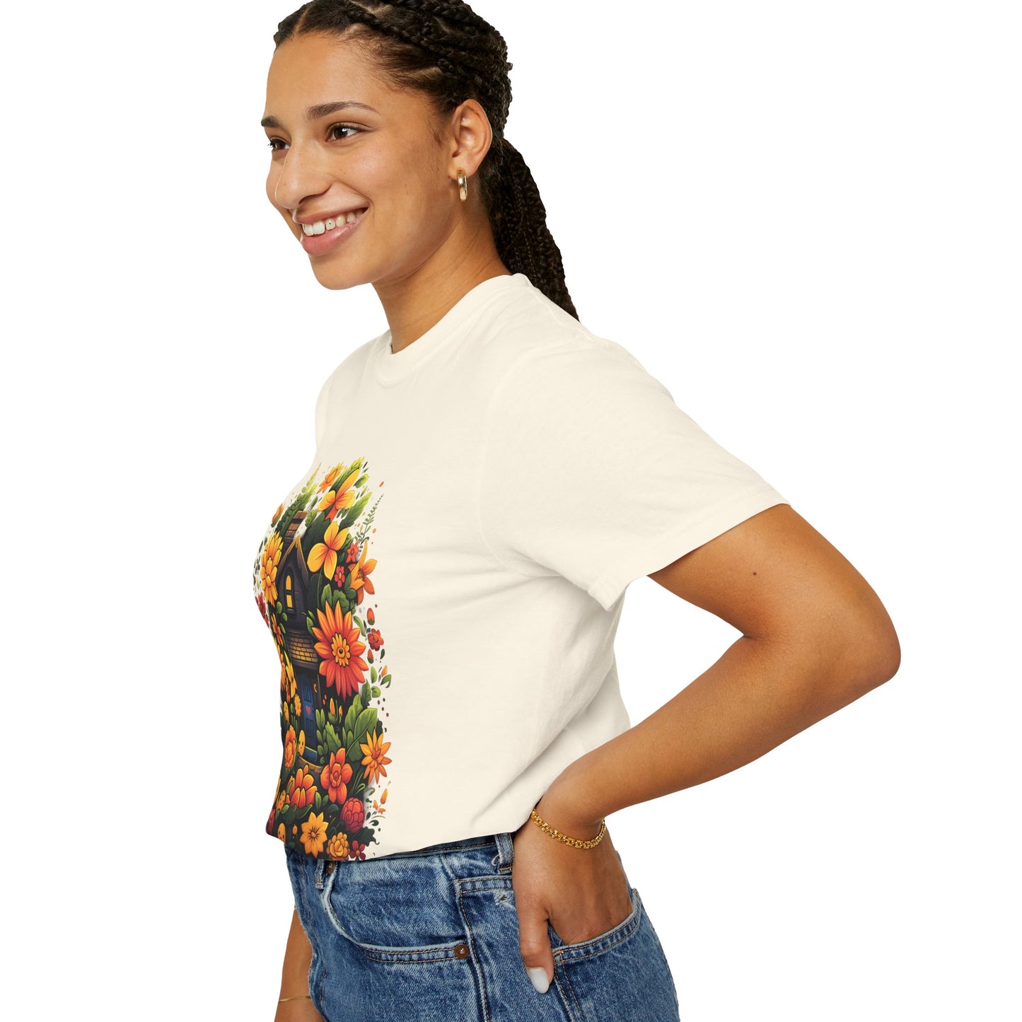 Sunlit Cottage Floral T‑Shirt — Cozy Autumn Garden Illustration