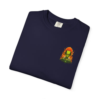 Alien Barber Shop T-shirt | Retro Sci-Fi Skull Barber Design