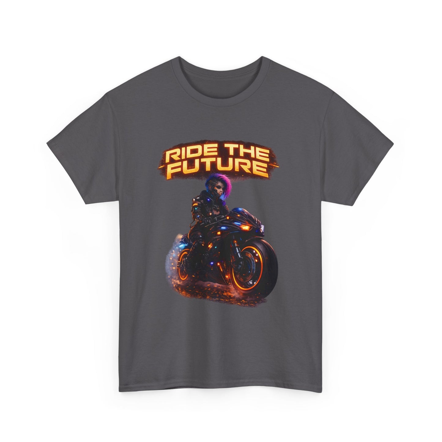 Motorcycle Rider Graphic Tee — Neon Flame Biker Shirt