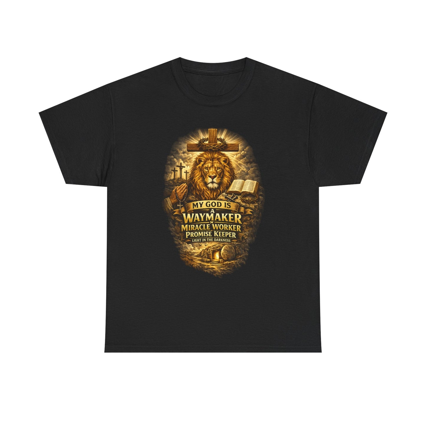 Christian Lion of Judah T-Shirt – Waymaker Miracle Worker Faith Shirt, Jesus Cross Graphic Tee, Bible Verse Religious Shirt, Unisex Christian Apparel