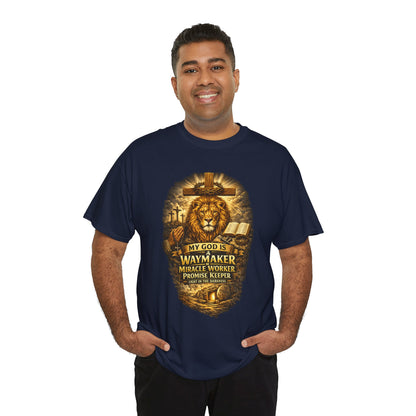 Christian Lion of Judah T-Shirt – Waymaker Miracle Worker Faith Shirt, Jesus Cross Graphic Tee, Bible Verse Religious Shirt, Unisex Christian Apparel