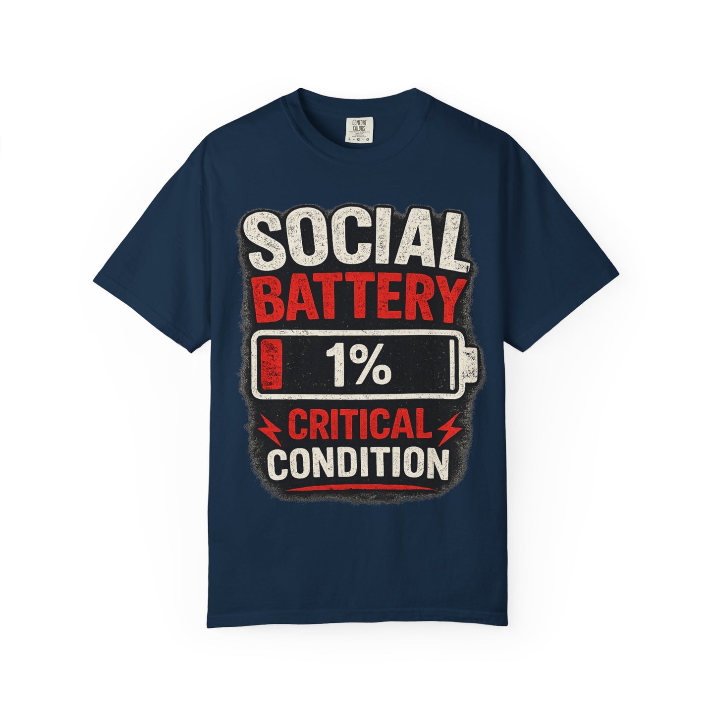 T-Shirt — "Social Battery 1% Critical Condition" Graphic Tee
