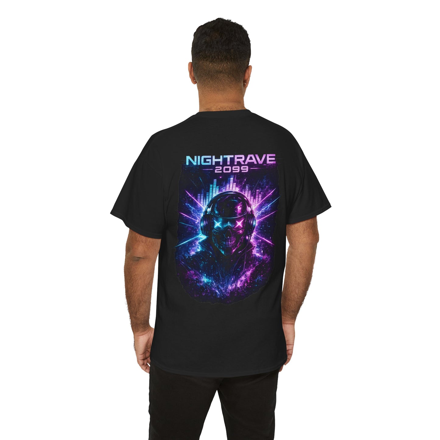 Nightrave 2099 T-Shirt | Cyberpunk Skull DJ Graphic Tee, Neon Rave Streetwear Shirt
