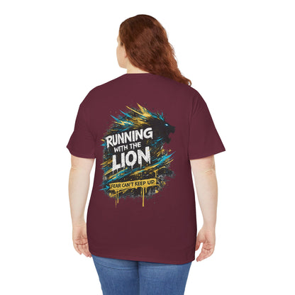 Running With The Lion Christian Graphic T-Shirt | Fear Can't Keep Up Faith Streetwear Tee