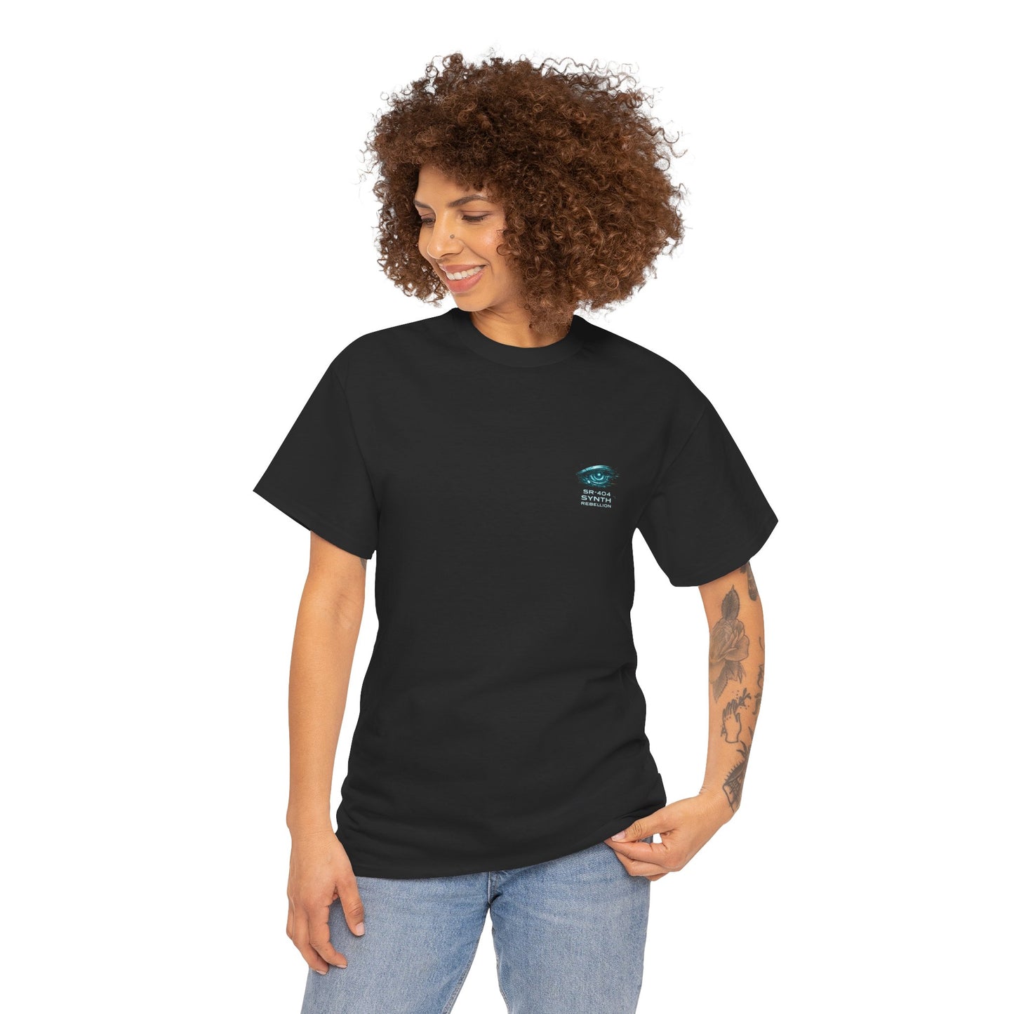 Synth Rebellion Cyberpunk T-Shirt | Born Human Upgraded by Chaos Futuristic Graphic Tee