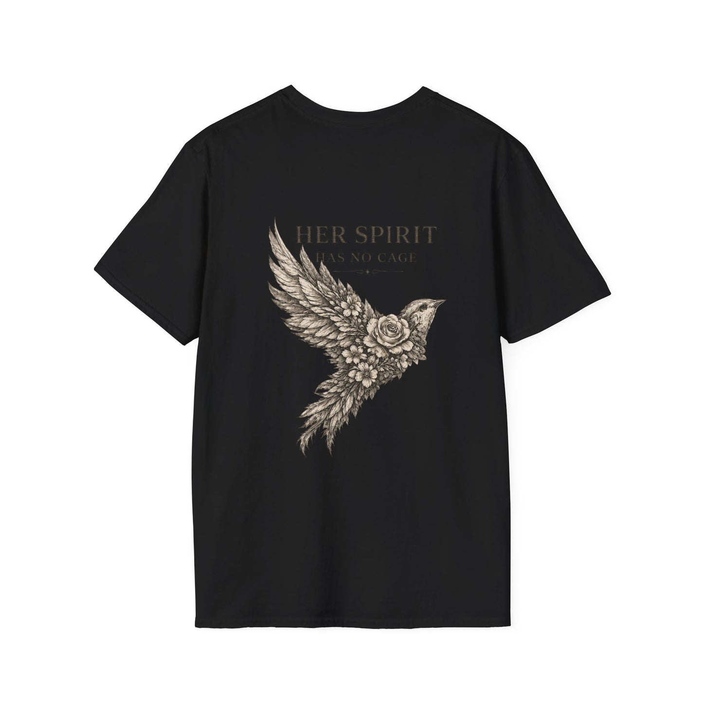 Her Spirit Has No Cage T-Shirt | Floral Bird Graphic Tee, Women's Freedom Shirt, Vintage Boho Nature Design