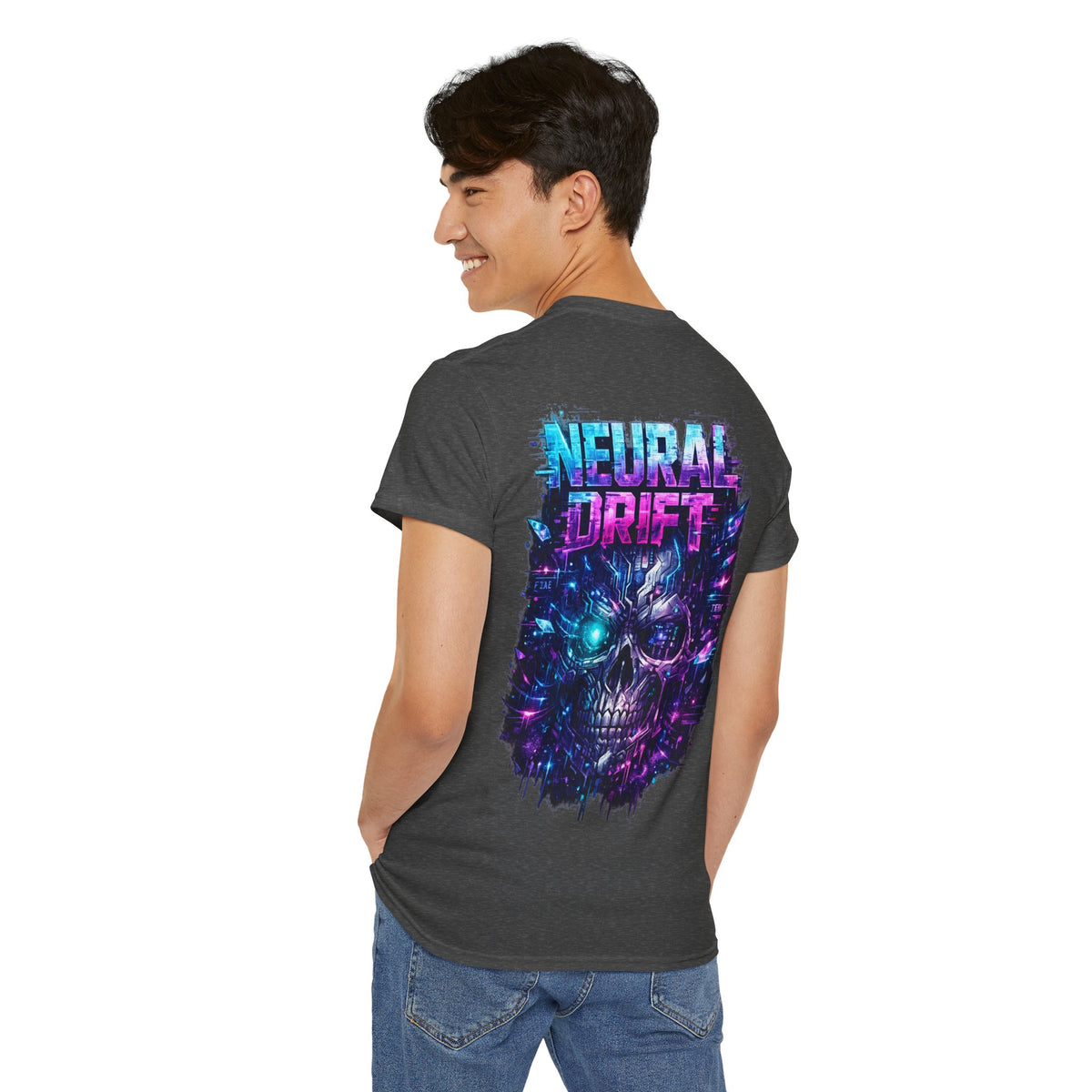 Neural Drift Cyberpunk Skull T-Shirt - product view