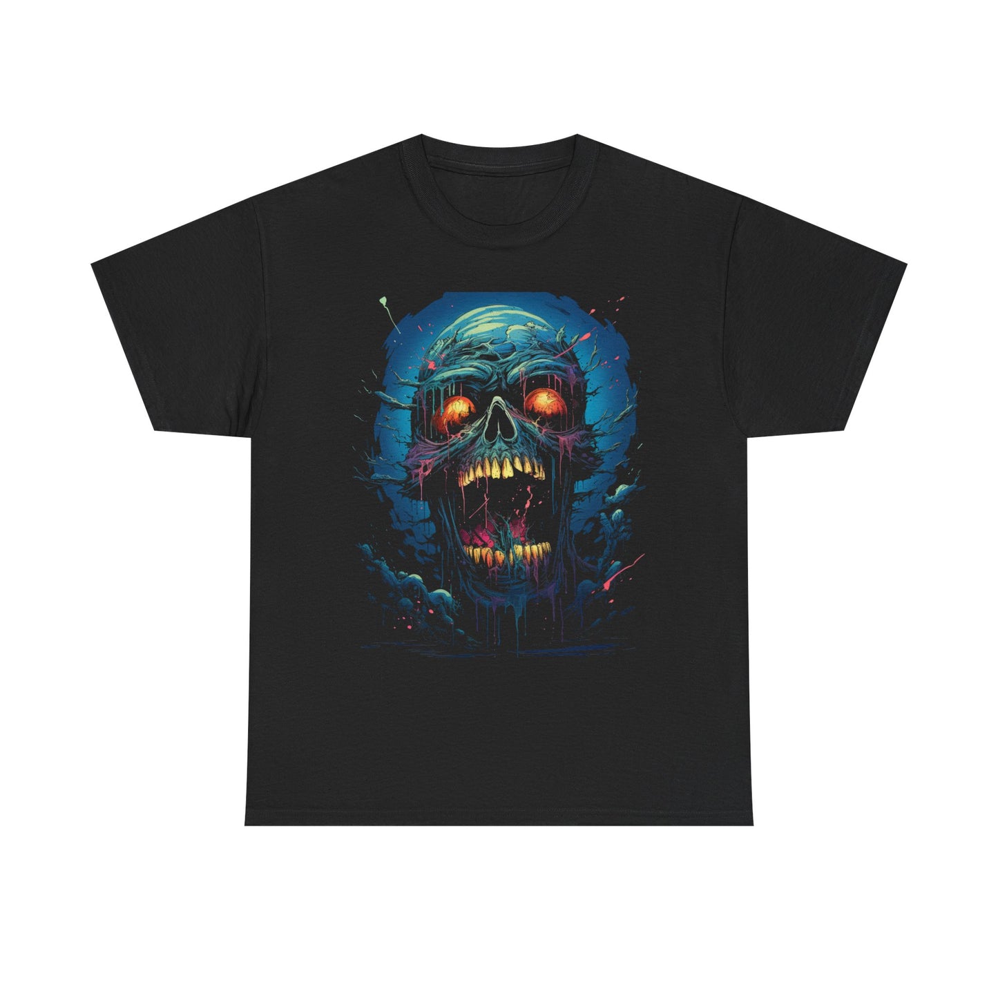 Neon Skull Horror T-Shirt — Glowing Zombie Graphic Tee for Halloween & Gothic Style