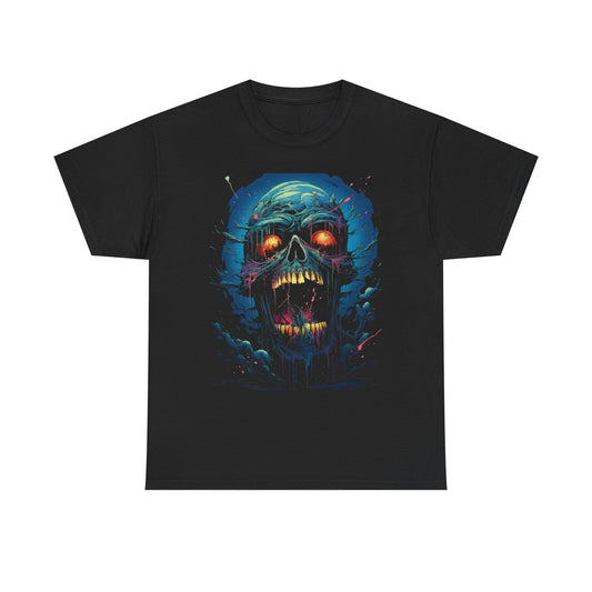 Neon Skull Horror T-Shirt — Glowing Zombie Graphic Tee for Halloween & Gothic Style