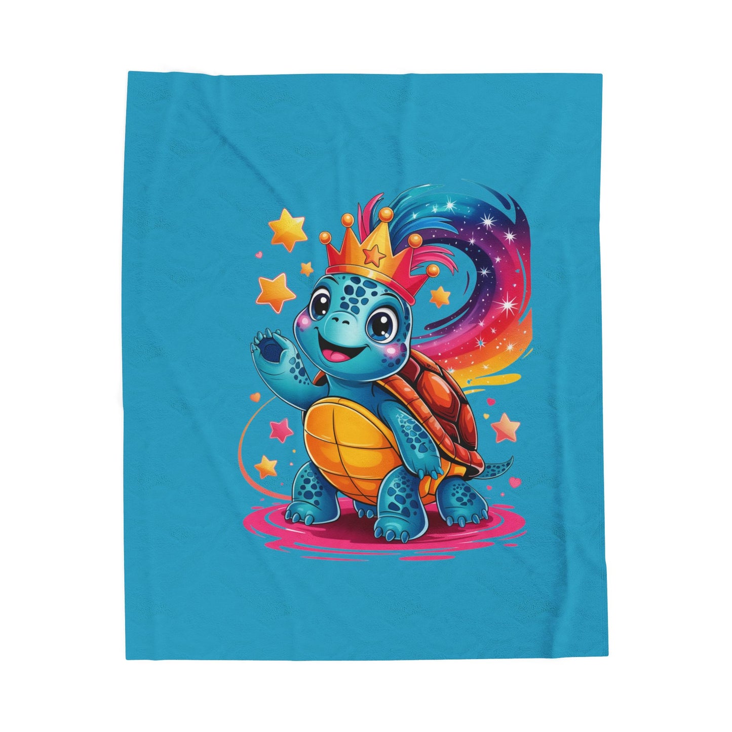Cute Rainbow Turtle Velveteen Plush Blanket — Soft Kids Throw with Crowned Turtle Design