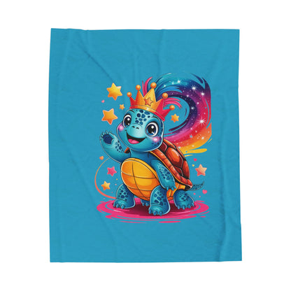 Cute Rainbow Turtle Velveteen Plush Blanket — Soft Kids Throw with Crowned Turtle Design