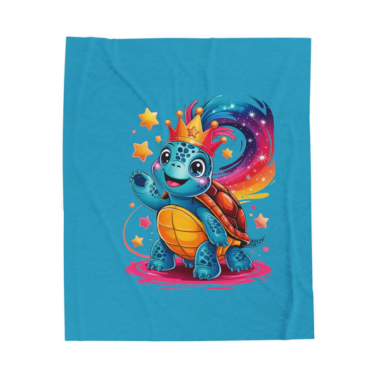 Cute Rainbow Turtle Velveteen Plush Blanket — Soft Kids Throw with Crowned Turtle Design