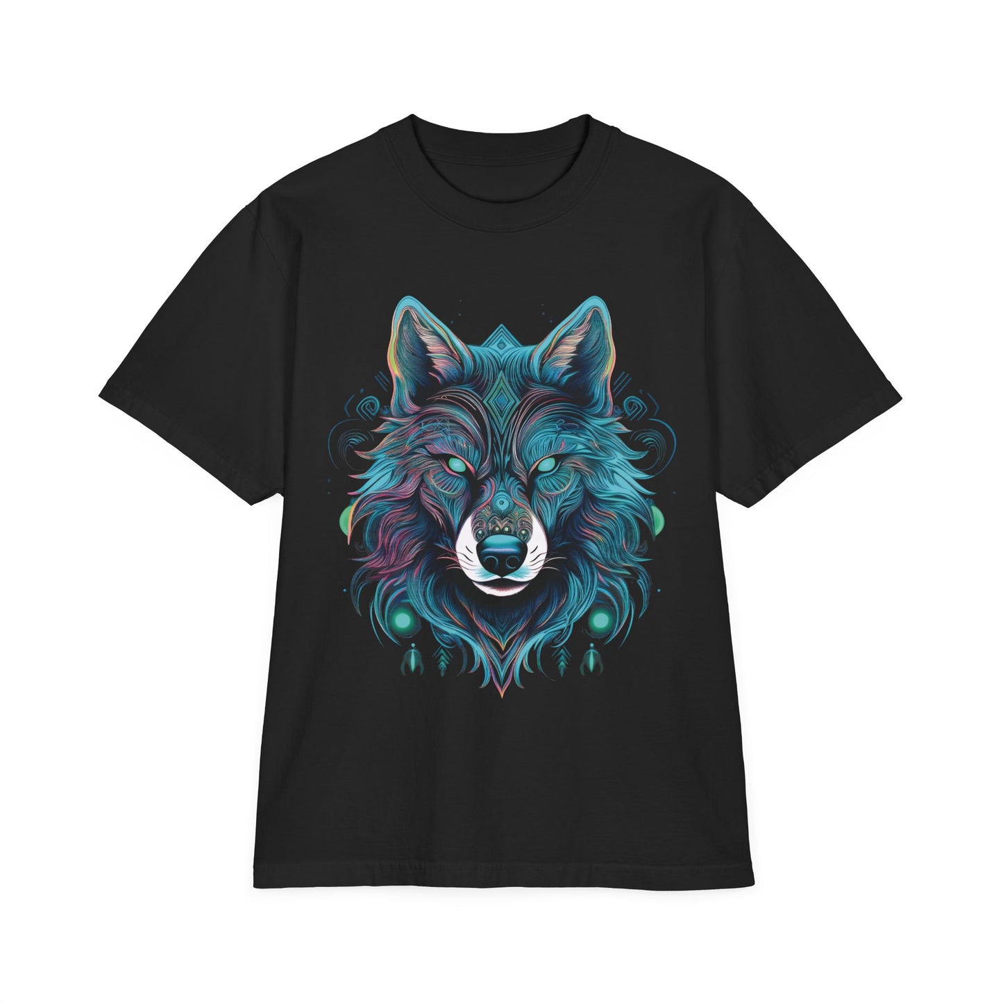Wolf Face Graphic T-Shirt — Teal Mystic Wolf Art Tee