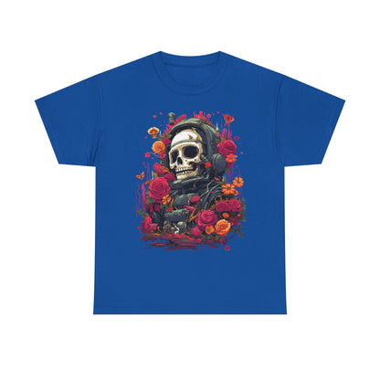 Floral Skull Graphic T-Shirt – Gothic Streetwear Skull with Roses, Dark Aesthetic Skeleton Tee, Edgy Unisex Graphic Shirt