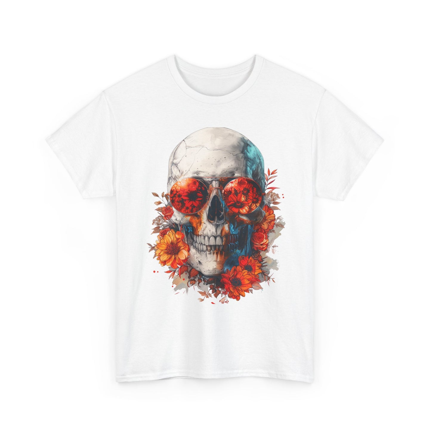 Floral Skull Sunglasses T-Shirt – Aesthetic Skeleton Flower Graphic Tee | Streetwear Skull Shirt | Artistic Gothic Floral Tee
