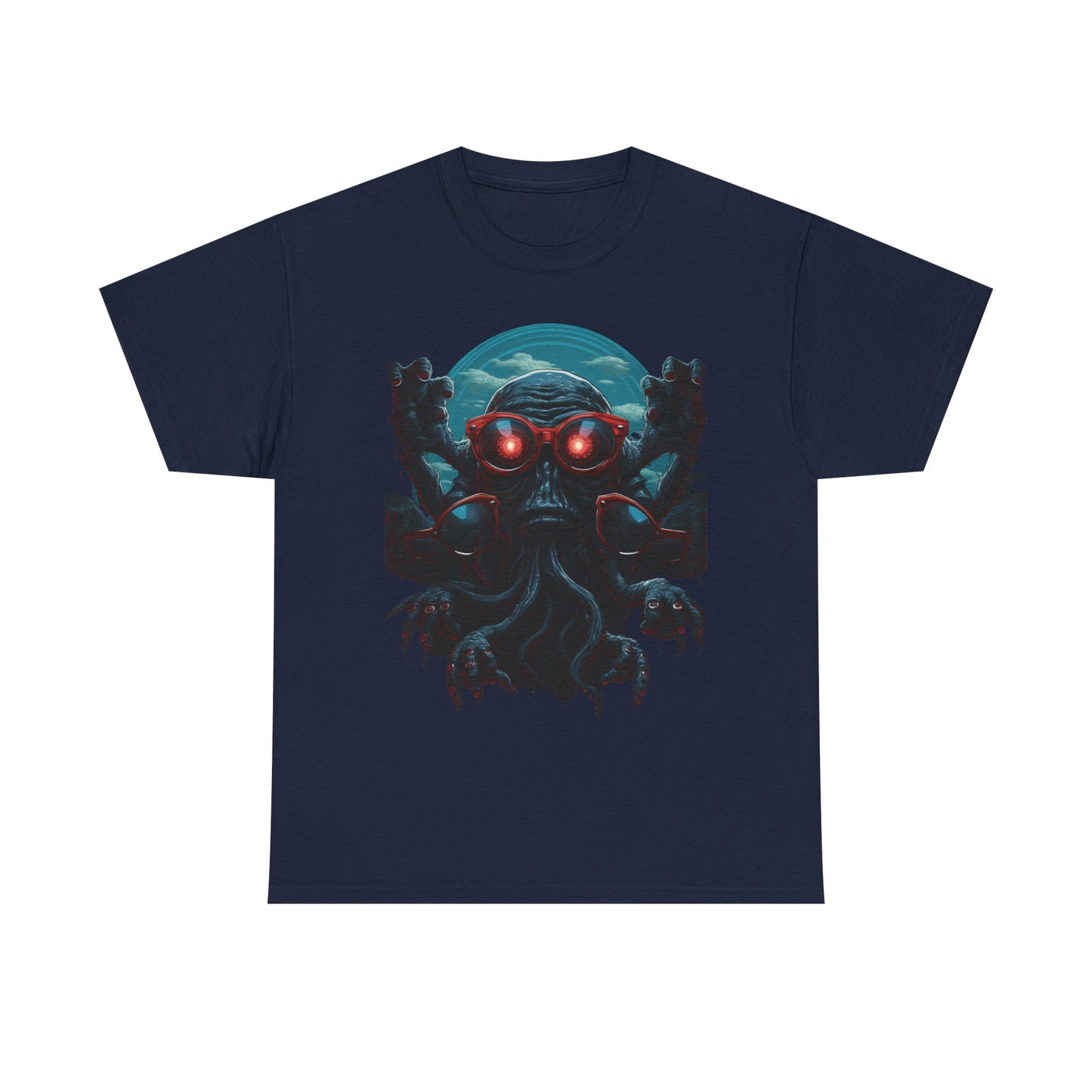 Cosmic Horror Creature T-Shirt – Retro Alien Monster with Red Glasses Graphic Tee | Sci-Fi Horror Streetwear  🧠 PRODUCT DESCRIPTION (SELLS + SEO)