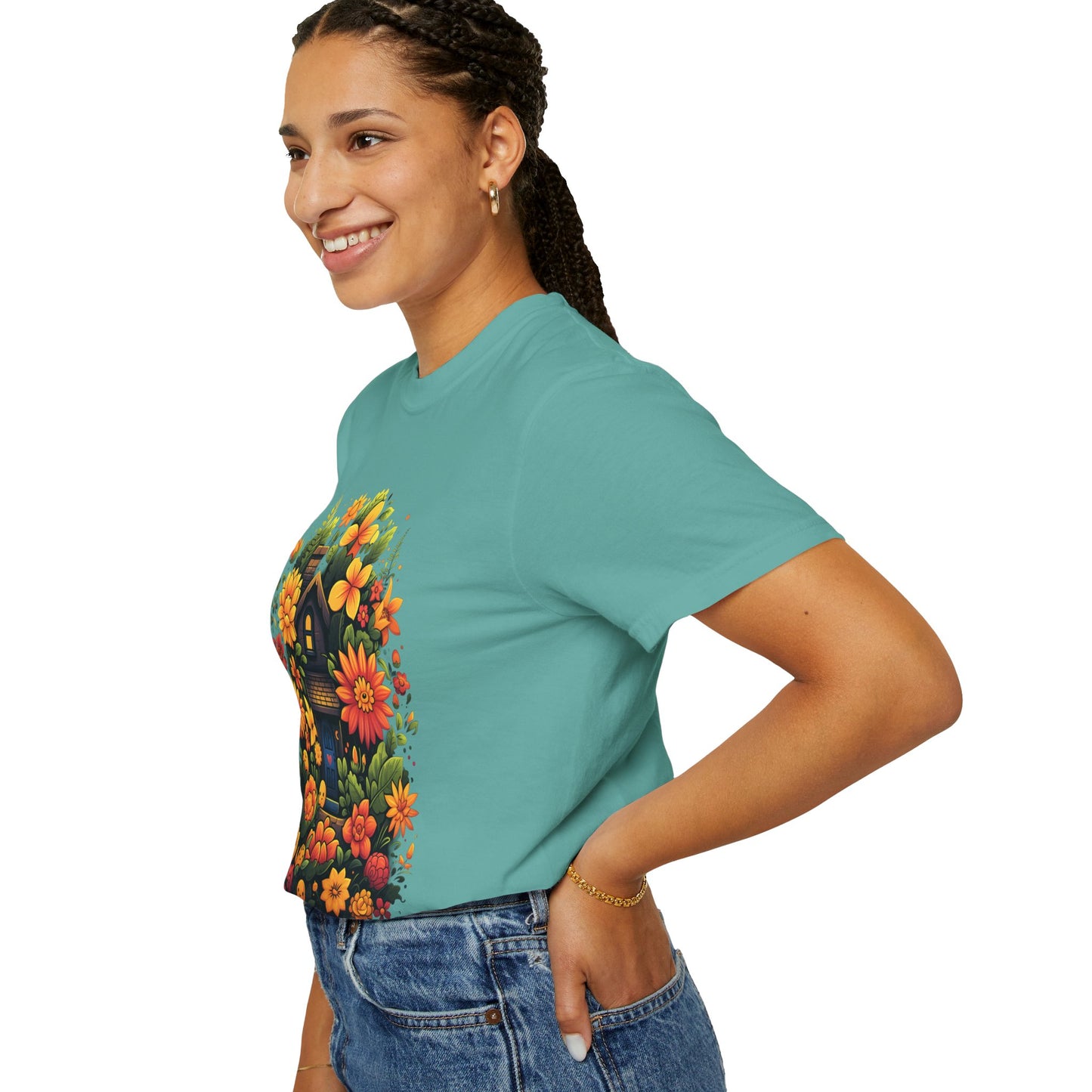 Sunlit Cottage Floral T‑Shirt — Cozy Autumn Garden Illustration