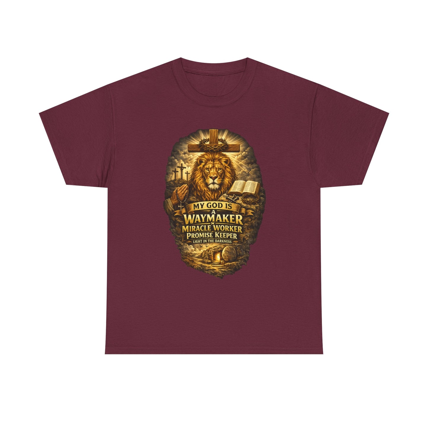 Christian Lion of Judah T-Shirt – Waymaker Miracle Worker Faith Shirt, Jesus Cross Graphic Tee, Bible Verse Religious Shirt, Unisex Christian Apparel