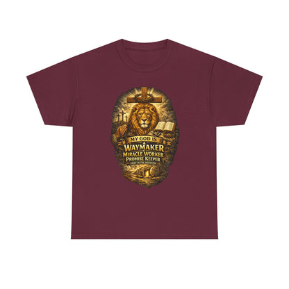 Christian Lion of Judah T-Shirt – Waymaker Miracle Worker Faith Shirt, Jesus Cross Graphic Tee, Bible Verse Religious Shirt, Unisex Christian Apparel