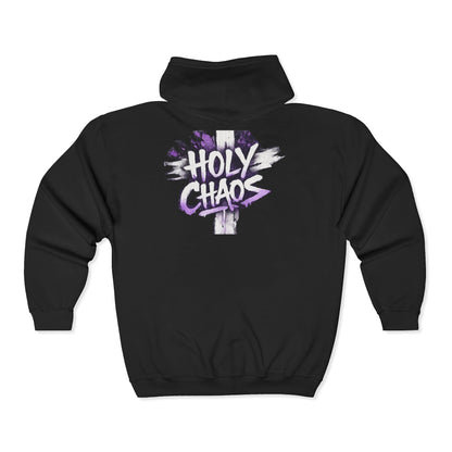 Holy Chaos Zip Hoodie — Christian Graphic Full‑Zip Sweatshirt