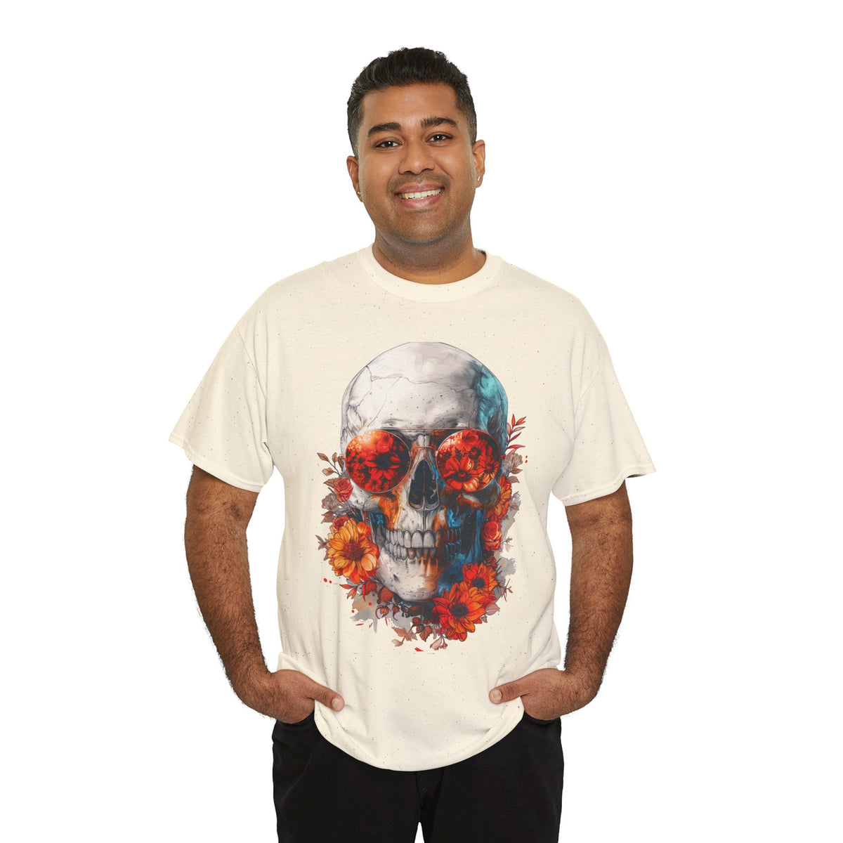 Floral Skull Sunglasses Graphic T-Shirt - product view