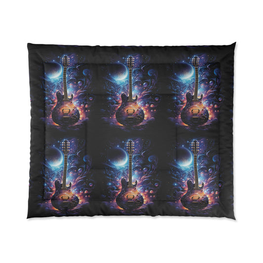 Guitar Galaxy Comforter, Cozy Bedding, Music Lover Gift, Space Decor, Celestial Bedroom, Unique Quilt