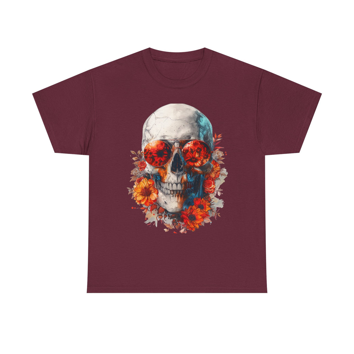 Floral Skull Sunglasses Graphic T-Shirt - product view