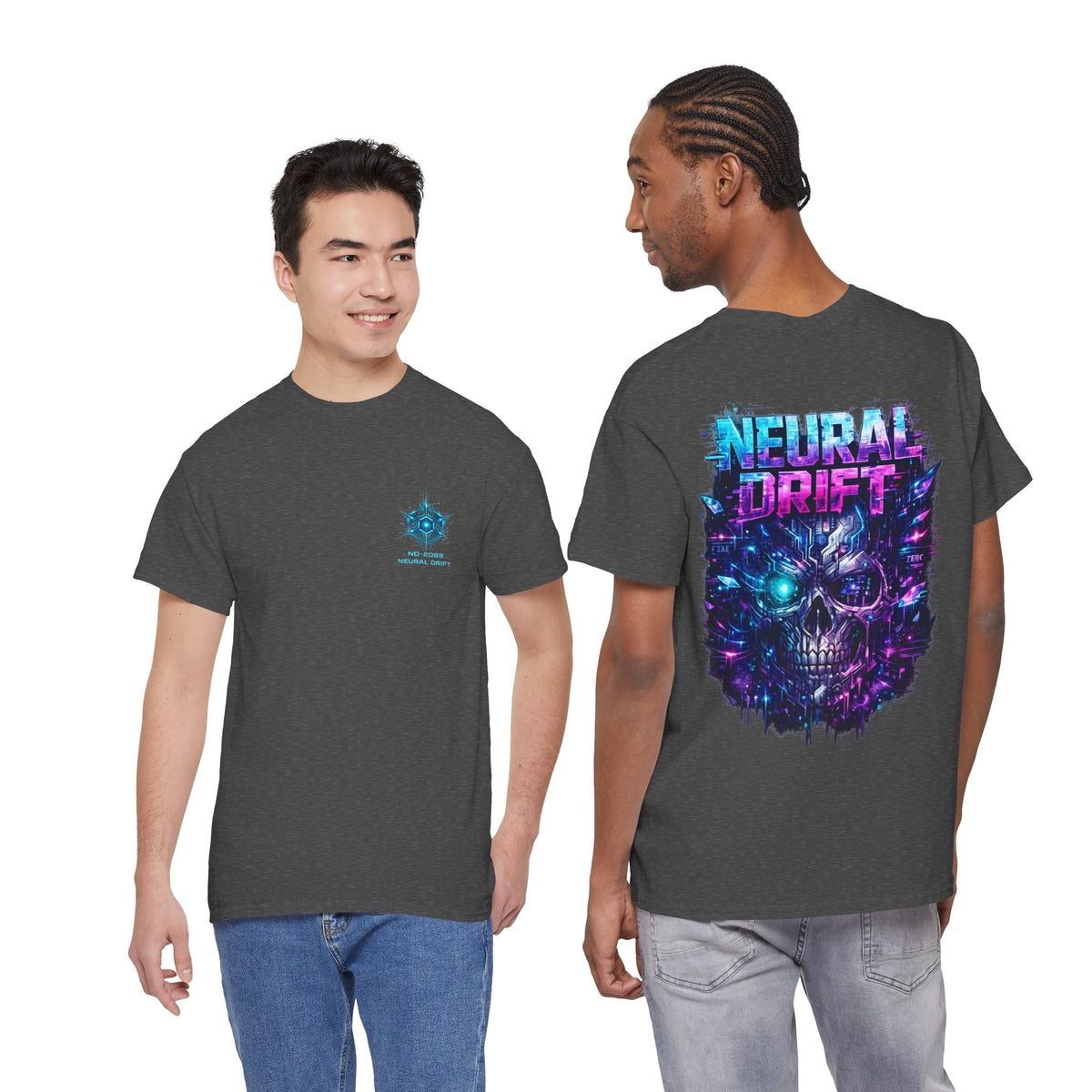 Neural Drift Cyberpunk Skull T-Shirt - product view