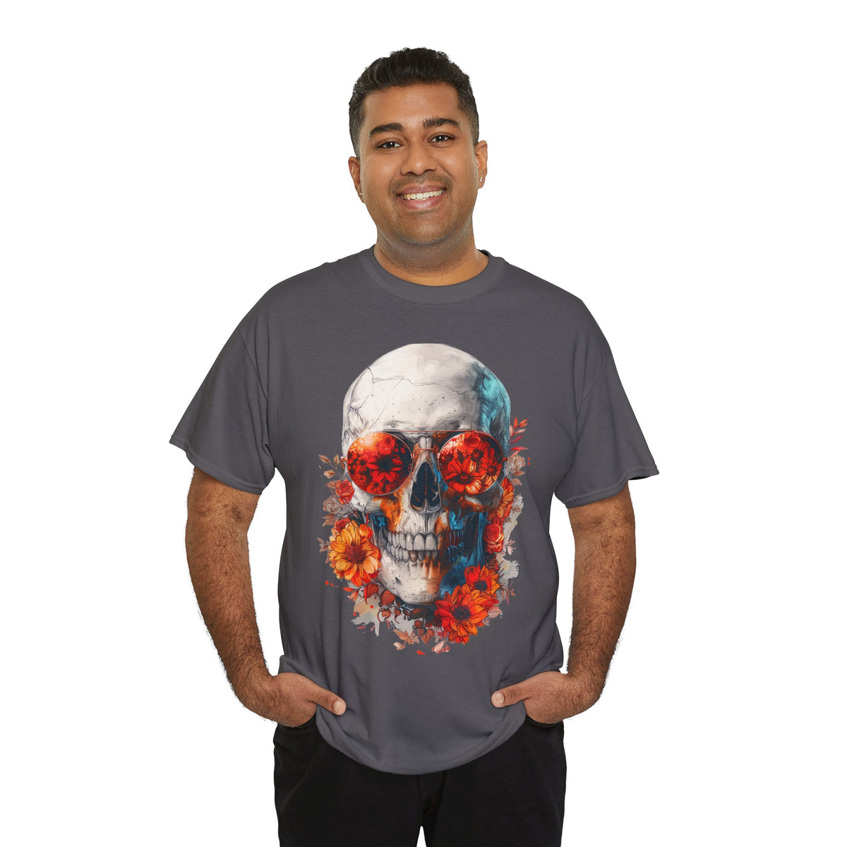 Floral Skull Sunglasses Graphic T-Shirt - product view