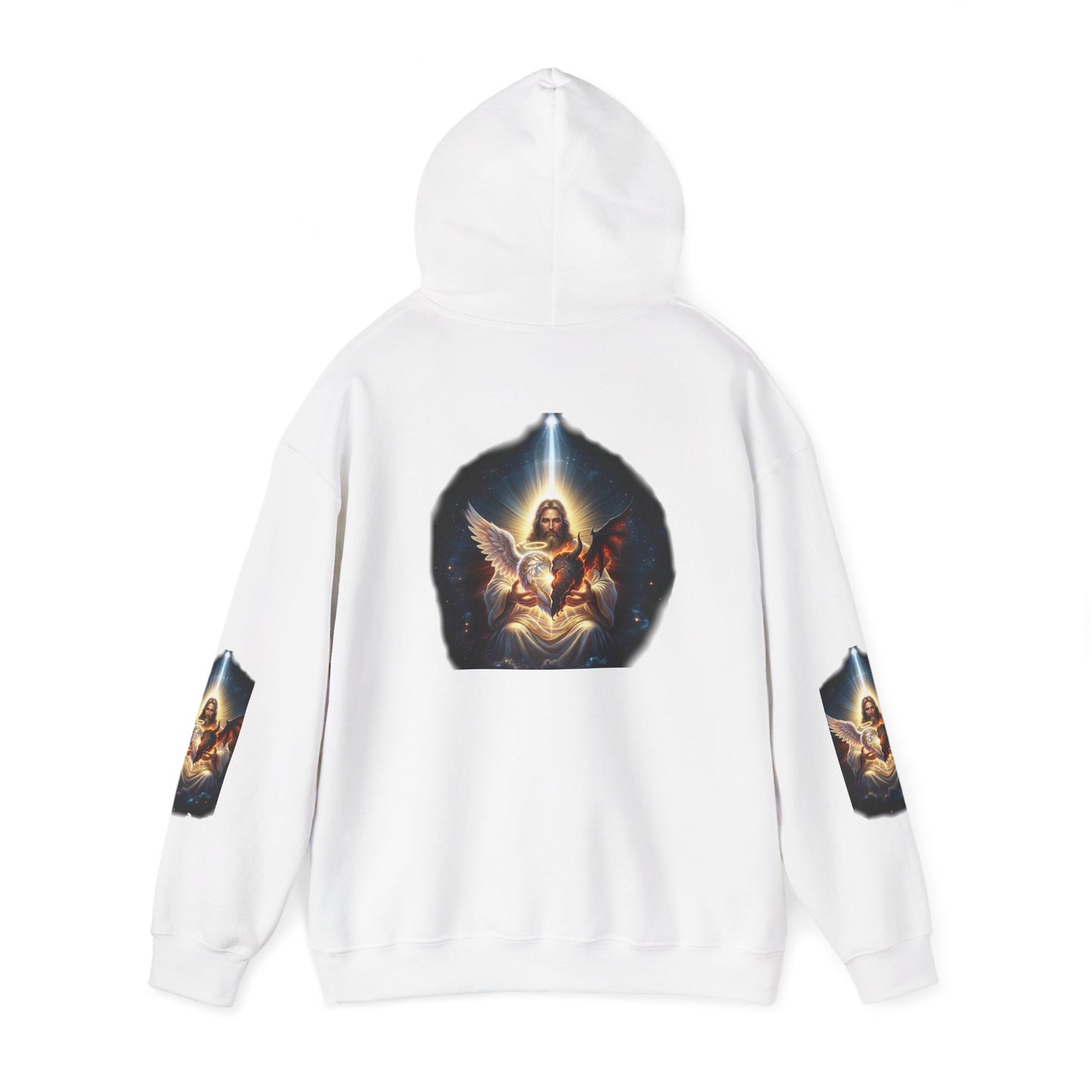 Christian Hoodie – "A Heart Divided Within Divine Grace" Religious Pullover with Angel Artwork