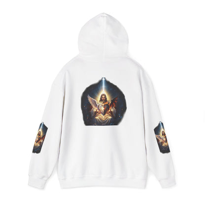 Christian Hoodie – "A Heart Divided Within Divine Grace" Religious Pullover with Angel Artwork