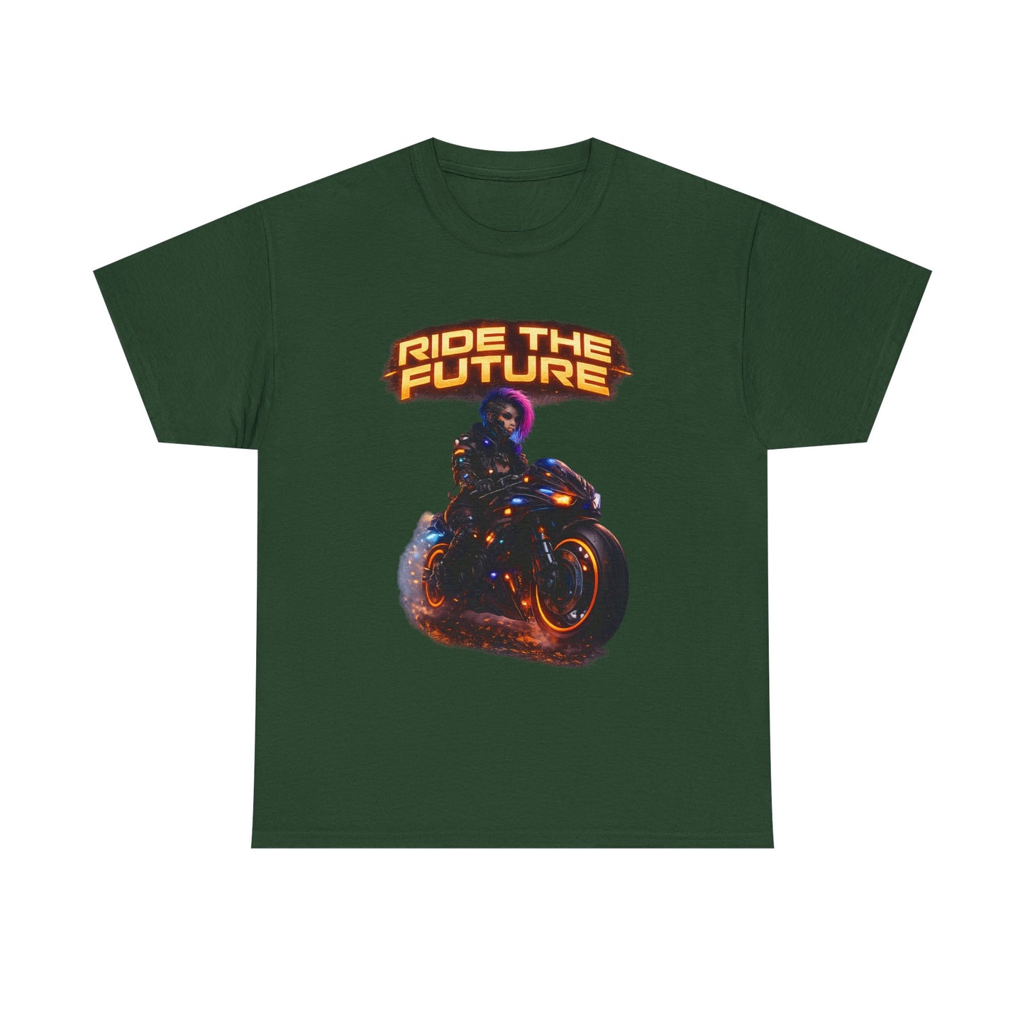 Motorcycle Rider Graphic Tee — Neon Flame Biker Shirt