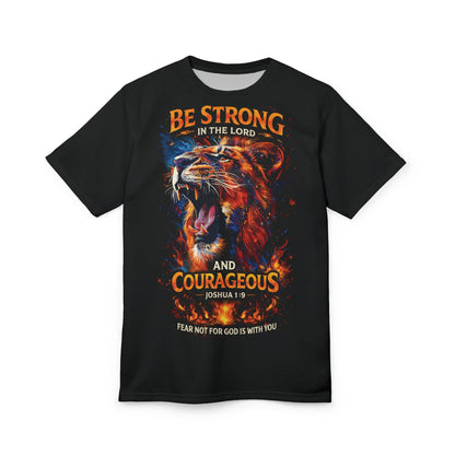 Be Strong in the Lord Lion Tee — Joshua 1:9 Christian T-Shirt