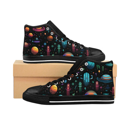 Galactic Men's Classic Sneakers, Cosmic High-Top Shoes, Space-Themed Footwear, Trendy Sneakers for Men, Unique Gift for Space Lovers