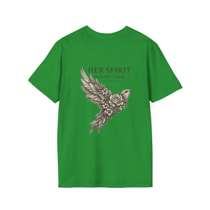 Her Spirit Has No Cage T-Shirt | Floral Bird Graphic Tee, Women's Freedom Shirt, Vintage Boho Nature Design